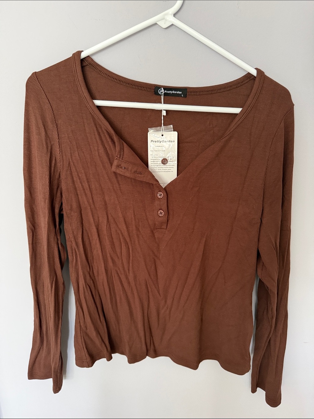 Brown Long-Sleeve Henley Tee